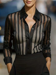 Sheer Striped Long-Sleeve Button-Down Shirt