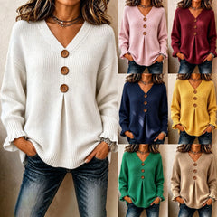V‑Neck Button Detail Pullover Sweater