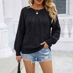 White Cable Knit Crew Neck Sweater Oversized Long Sleeve Pullover Jumper