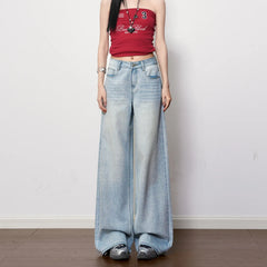 Ultra Low Waist Non-Stretch Retro Wide Leg Denim Jeans