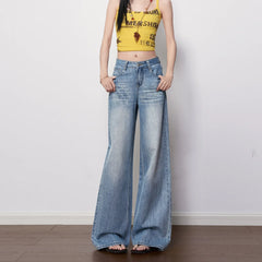 Ultra Low Waist Non-Stretch Retro Wide Leg Denim Jeans