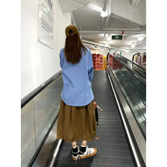 Striped Spliced Long Sleeve Oversized Shirt