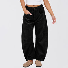 Corduroy Elastic High Waist Barrel Wide Leg Pants