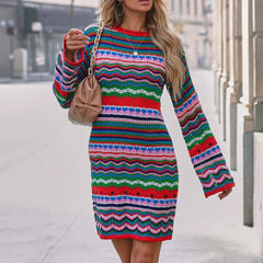 Colorful Striped Knit Mini Dress
