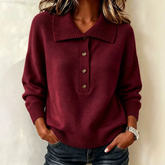 Casual Lapel Collar Knit Pullover, Soft Loose Fit Half Button Long Sleeve Sweater for Fall Winter