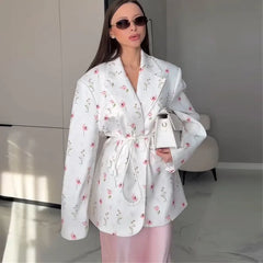 Floral Print Blazer Dress, Long Sleeve Loose Fit Jacket