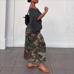 Vintage Camo Pleated Cropped Wide Leg Cargo Pants