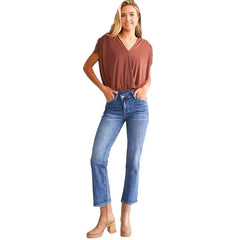 High Waist Straight Leg Cropped Casual Jeans