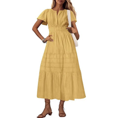 V-Neck Smocked Waist Tiered Maxi Dress