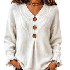 V‑Neck Button Detail Pullover Sweater