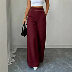 High Waist Button Decor Wide Leg Suit Pants