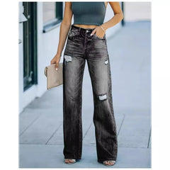Ripped Distressed Wide Leg Denim Jeans