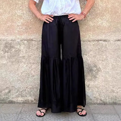 Striped Print High Waist Polyester Flared Wide Leg Long Casual Pants