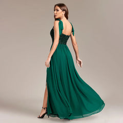 Beaded Chiffon Split Formal Maxi Dress