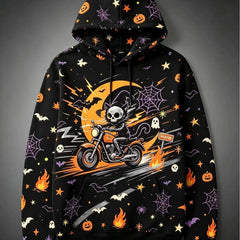 Halloween Black Cat Pumpkin Bat Moon Graphic Hoodie