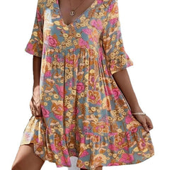 Floral Print Ruffle Hem Mini Dress