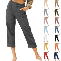 Linen Blend Rolled Cuff Cropped Pants