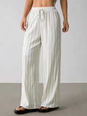 Vertical Striped Elastic Waist Wide Leg Pants