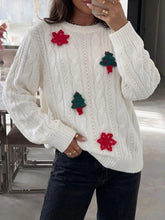 3D Christmas Tree Snowflake Cable Knit Sweater Crew Neck Long Sleeve Holiday Pullover