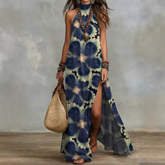 Bohemian Print Halter Neck Sleeveless Maxi Dress