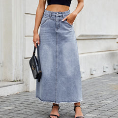 Raw Hem Denim Maxi Skirt