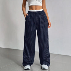 High Waist Striped Loose Wide Leg Suit Pants