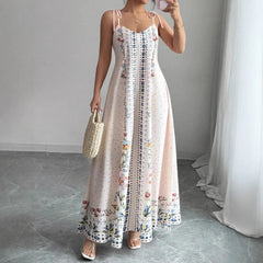 White Floral Print Tie Shoulder Maxi Dress