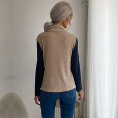 Irregular Spliced Stacked Collar Pullover Sweater