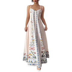 White Floral Print Tie Shoulder Maxi Dress