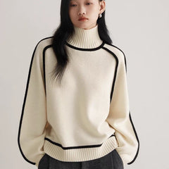 Contrast Trim High Neck Loose Pullover Sweater