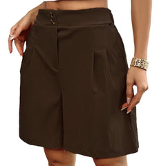 High Waist Double Button Pleated Casual Bermuda Shorts