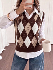 Brown Argyle Knit Sweater Vest