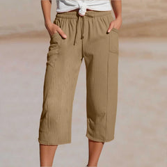 Elastic Waist Drawstring Capri Pants