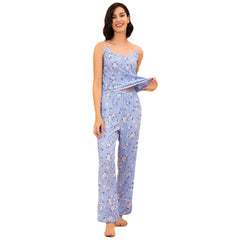 Ladies Summer Floral Cami Pajama Set Elastic Waist Cropped Pants Soft Home Lounge Outfit