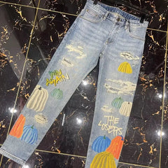 Colorful Pumpkin Print Distressed Skinny Jeans
