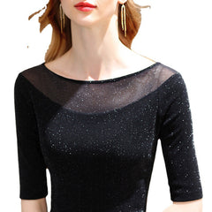 Sparkly Glitter Knit Half Sleeve Fitted Blouse