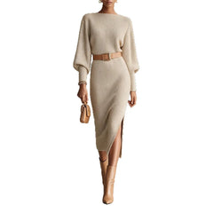 Boat Neck Batwing Sleeve Knit Midi Dress