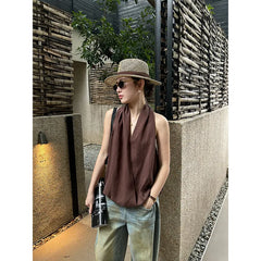 Solid Sleeveless V-Neck Loose Casual Top