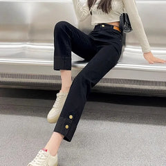 High Waist Washed Straight Leg Cropped Cigarette Jeans