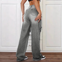 High Waist Ripped Wide Leg Jeans