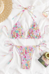 Floral Halter Strappy Bikini Set Swimsuit Swimwear