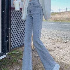 High Waist Solid Wide Leg Casual Denim Jeans