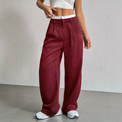 High Waist Striped Loose Wide Leg Suit Pants