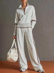 Half-Zip Track Suit, Casual 2-Piece Sweatshirt & Wide Leg Pants Outfit
