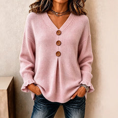 V‑Neck Button Detail Pullover Sweater