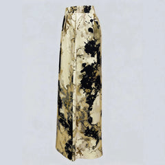 Vintage Ink Painting Print Wide Leg Maxi Skirt, High Waist Formal Party Long Skirt