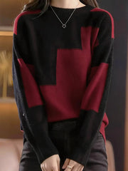 Crew Neck Argyle Color Block Knit Sweater