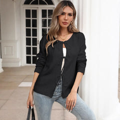 White Front Tie Knit Cardigan Long Sleeve Open Front Loose Lightweight Sweater Cover Up