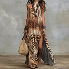 Bohemian Print Halter Neck Sleeveless Maxi Dress