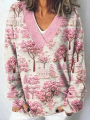 Halloween Pumpkin Print V‑Neck Sweater